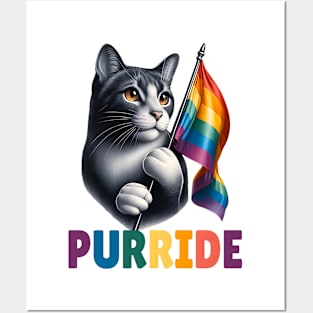 Purr-ide Funny Cat with pride Rainbow Flag. Lgbtq+ rights. Posters and Art